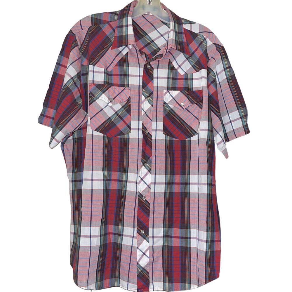 Rodeo Western plaid‎ men's shirt VTG Pearl Snap Size S Short Sleeve